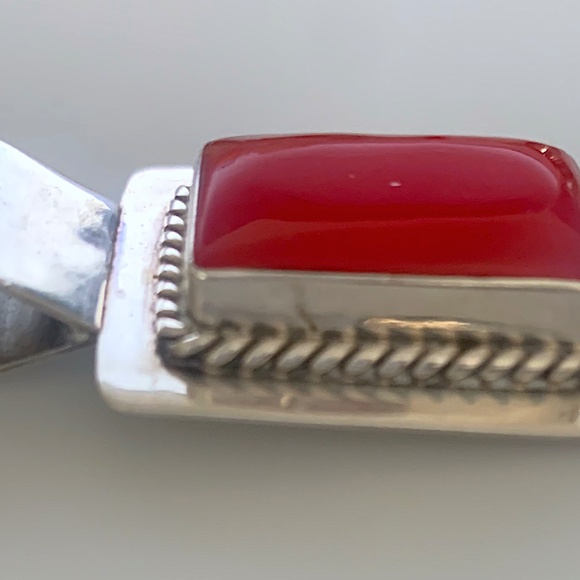 HAN Mexico 925 Red Coral Pendant 1.75" - Picture 3 of 4